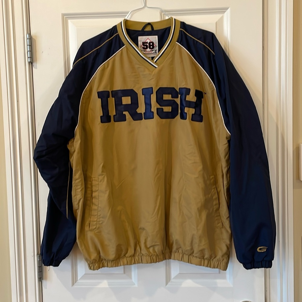 58 Sports Notre Dame Irish pullover lined windbreaker!  Gently worn! Size XL